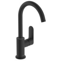 Смеситель для раковины hansgrohe Rebris S 210, с поворотным изливом, со сливным гарнитуром 72536670, матовый черный