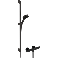 Душевой набор hansgrohe Pulsify Select S 105 3jet Relaxation EcoSmart с термостатом Ecostat Element и душевой штангой 90 см, 24271670, матовый черный