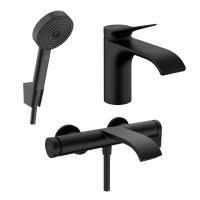 Готовый набор для ванны hansgrohe Vivenis со смесителем для раковины и ручным душем Pulsify HG-PR67, матовый черный