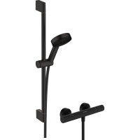 Душевой набор hansgrohe Pulsify Select S 105 3jet Relaxation EcoSmart с термостатом Ecostat Fine и душевой штангой 65 см, 24262670, матовый черный