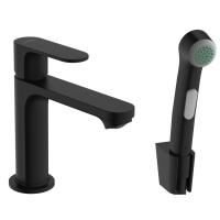 Смеситель для раковины hansgrohe Rebris S 110 с гигиеническим душем 72215670, матовый черный