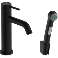 Смеситель для раковины hansgrohe Tecturis S 110 с гигиеническим душем и душевым шлангом, 73211670, матовый черный