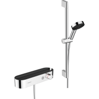 Термостат для душа hansgrohe ShowerTablet Select 400 с душевым гарнитуром Pulsify S и полочкой 24260000, хром
