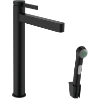 Смеситель для раковины hansgrohe Finoris 260 со сливным гарнитуром и гигиеническим душем 76220670, матовый черный