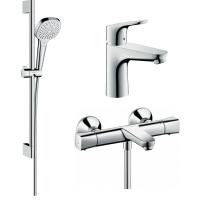 Готовый набор для ванны hansgrohe Ecostat с ручным душем Croma и смесителем для раковины Focus HG-PR80, хром