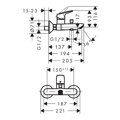 Смеситель для ванны и душа, Hansgrohe, Logis, цвет-черный матовый 71400670