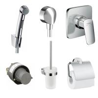 Готовый набор для гигиенического душа скрытого монтажа hansgrohe Logis с ершиком и держателем туалетной бумаги HG-PR13, хром