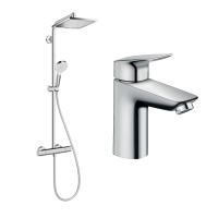 Готовый набор для душа hansgrohe Crometta со смесителем для раковины Logis HG-PR160, хром
