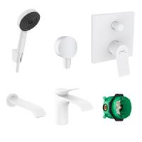 Готовый набор для ванны скрытого монтажа hansgrohe Vivenis с ручным душем Pulsify и смесителем для раковины HG-PR51, матовый белый