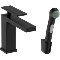 Смеситель для раковины hansgrohe Tecturis E 110 с гигиеническим душем и душевым шлангом, 73210670, матовый черный