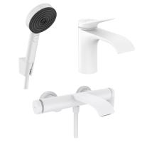 Готовый набор для ванны hansgrohe Vivenis со смесителем для раковины и ручным душем Pulsify HG-PR68, матовый белый