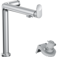 Смеситель для кухонной мойки hansgrohe Aqittura M91 240 1jet с поворотным изливом и функцией фильтрации, без фильтра в комплекте 76804000, хром