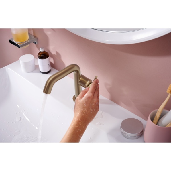 Смеситель для раковины hansgrohe Tecturis S 110 Fine CoolStart, EcoSmart+, 73321140, шлифованная бронза