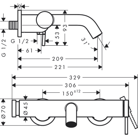 Смеситель для ванны hansgrohe Tecturis S, 73422140, шлифованная бронза