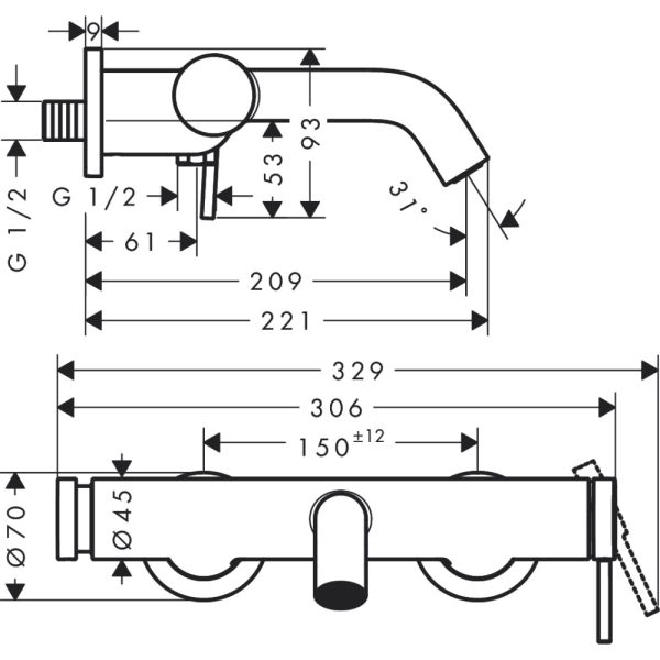 Смеситель для ванны hansgrohe Tecturis S, 73422140, шлифованная бронза