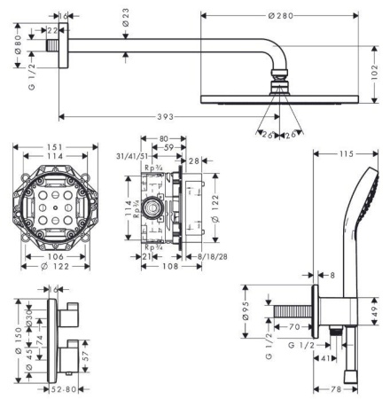Hansgrohe Croma 27954000 Душевая система - комплект с термостатическим смесителем (хром)