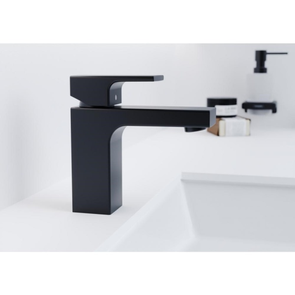 Смеситель для раковины 100, без сливного набора Hansgrohe Vernis Shape 71569670, матовый черный