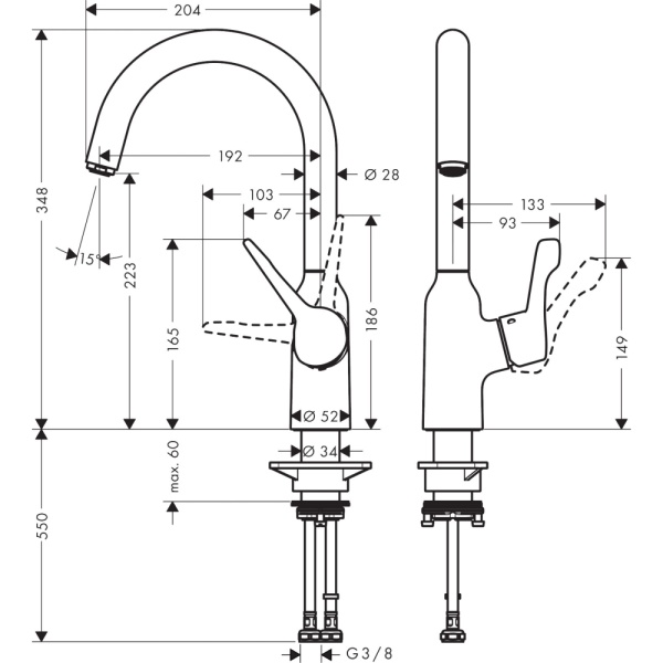 Смеситель для кухонной мойки hansgrohe Focus M43 220, с поворотным изливом 71812800, под сталь