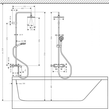 Душевая система Showerpipe 230 1jet с термостатом для ванны EcoSmart Hansgrohe Vernis Shape 26098000, хром