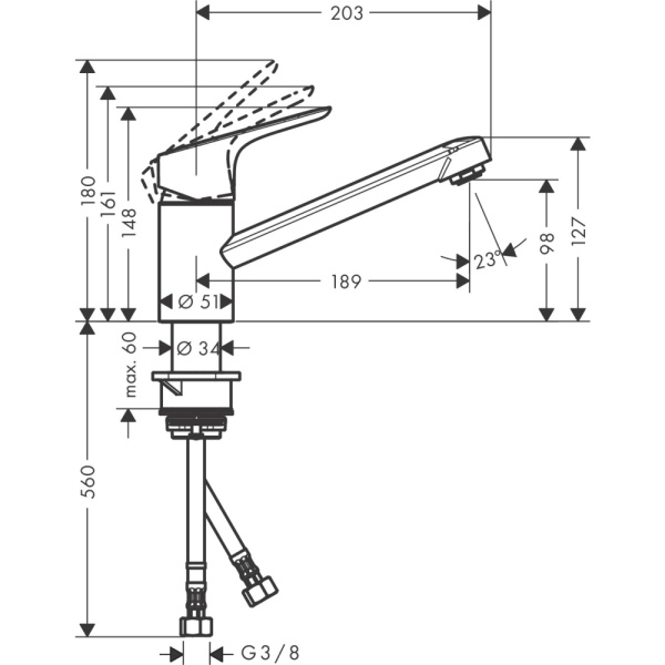 Смеситель для кухонной мойки hansgrohe Focus M43 100, с поворотным изливом 71818800, под сталь
