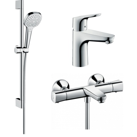 Готовый набор для ванны hansgrohe Ecostat с ручным душем Croma и смесителем для раковины Focus HG-PR80, хром