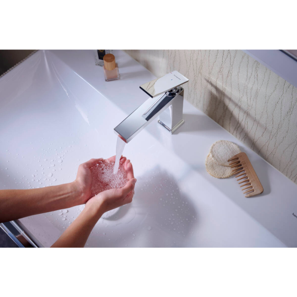 Смеситель для раковины hansgrohe Tecturis E 110 CoolStart, EcoSmart+, с донным клапаном, 73014000, хром