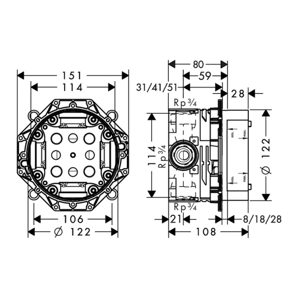 Hansgrohe 15760990S Set HG Select Highflow термостатический смеситель для душа (15760990+01800180) полированное золото