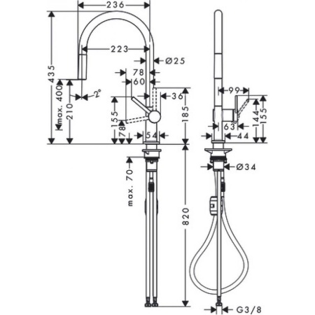 Кухонный смеситель однорычажный, 210, с вытяжным изливом, 1jet Hansgrohe 72802000, хром