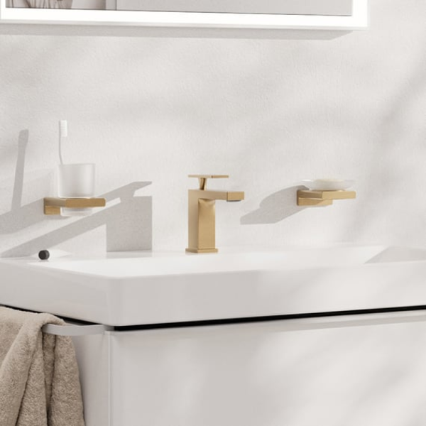 Смеситель для раковины hansgrohe Tecturis E 80, EcoSmart+, с донным клапаном, 73002140, шлифованная бронза