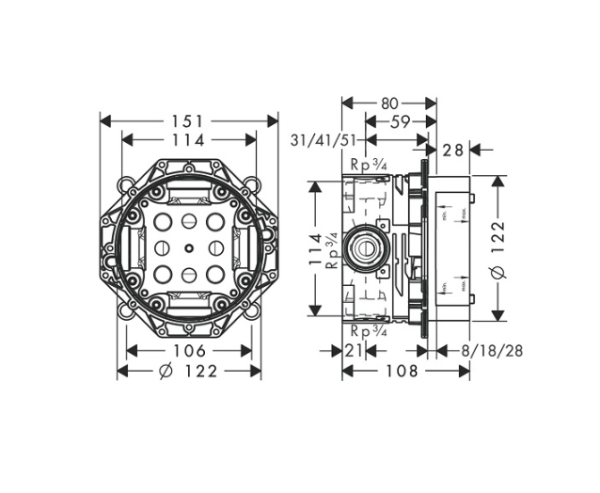 Комплект смеситель для душа и скрытая часть Hansgrohe 71267000S Logis Loop хром