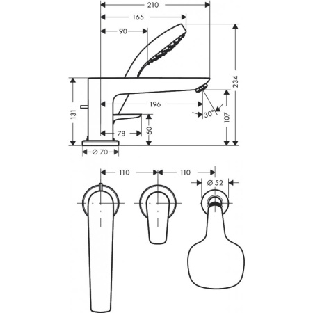 Смеситель hansgrohe Talis E на борт ванны 71731000, хром