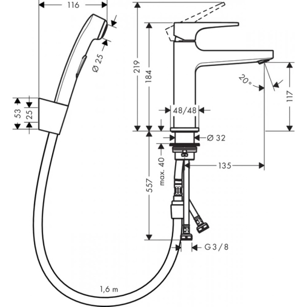 Смеситель hansgrohe Metropol для раковины с гигиеническим душем 32522000, хром