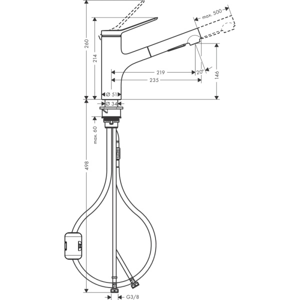 Смеситель для кухонной мойки hansgrohe Zesis M33 150, с вытяжным душем 2jet 74810000, хром