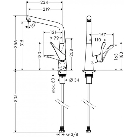 Смеситель hansgrohe Metris для кухонной мойки 14822000, хром