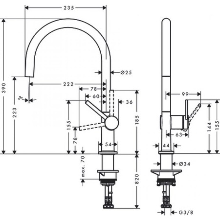 Кухонный смеситель однорычажный, 220, 1jet Hansgrohe 72804670, матовый черный