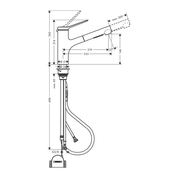 Hansgrohe Zesis M33 Кухонный смеситель 150 2jet с вытяжным душем sBox lite черный матовый 74803670