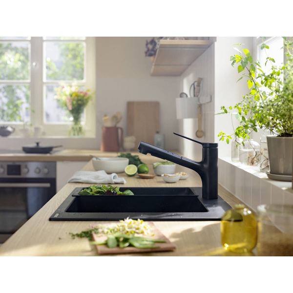 Hansgrohe Zesis M33 Кухонный смеситель 150 2jet с вытяжным душем sBox lite черный матовый 74803670