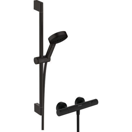 Душевой набор hansgrohe Pulsify Select S 105 3jet Relaxation EcoSmart с термостатом Ecostat Element и душевой штангой 65 см, 24272670, матовый черный