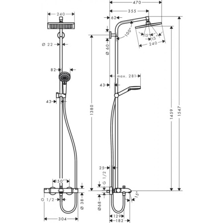 Душевая система hansgrohe Crometta E 240 1jet Showerpipe с термостатом 27298000, хром