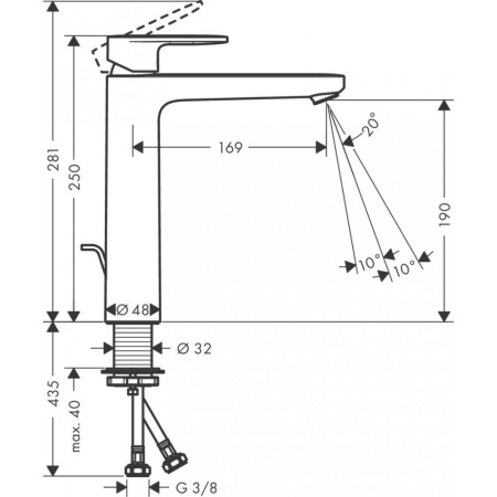 Смеситель для раковины 190, со сливной гарнитурой Vernis Blend Hansgrohe 71552670, матовый черный