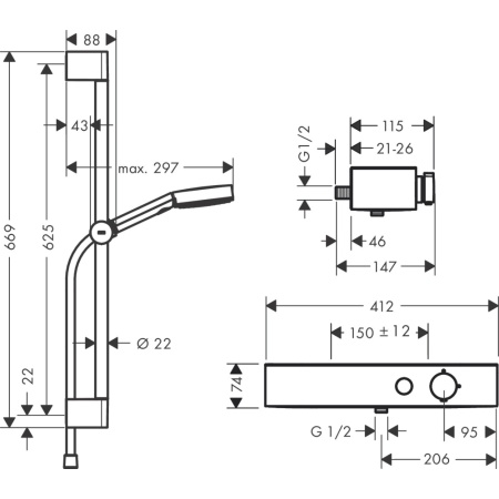 Термостат для душа hansgrohe ShowerTablet Select 400 с душевым гарнитуром Pulsify S и полочкой 24260000, хром