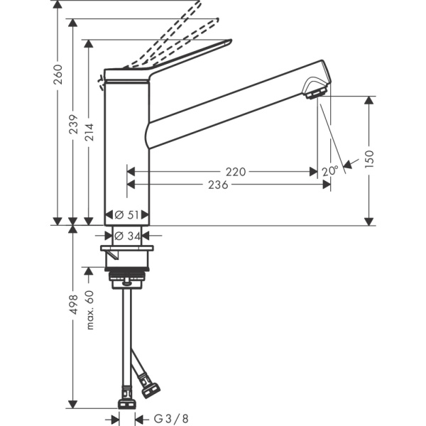 Смеситель для кухонной мойки hansgrohe Zesis M33 150, с поворотным изливом 74813000, хром