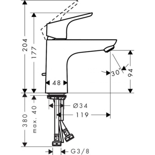 Смеситель для раковины 100, однорычажный, LowFlow, со сливным гарнитуром Hansgrohe 31603000, хром