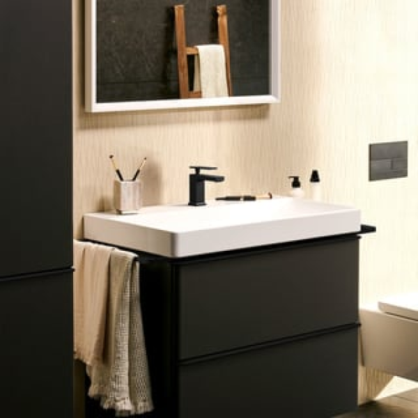 Смеситель для раковины hansgrohe Tecturis E 80, EcoSmart+, CoolStart, 73001670, матовый черный