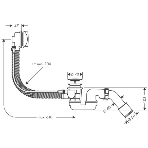 Слив-перелив hansgrohe Flexaplus для ванны 58143000, хром