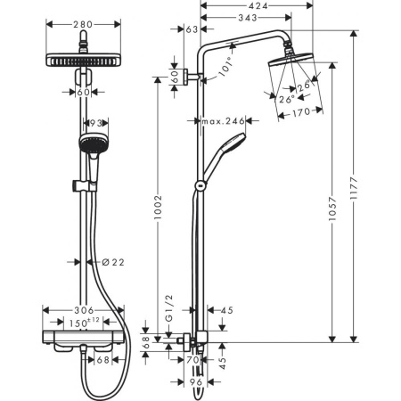 Душевая система hansgrohe Croma E Showerpipe 280 1jet 27630000, хром
