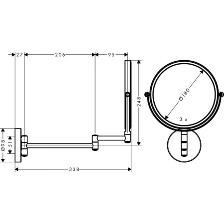 Косметическое зеркало Hansgrohe Logis Universal, трехкратное увеличение, 73561000 хром