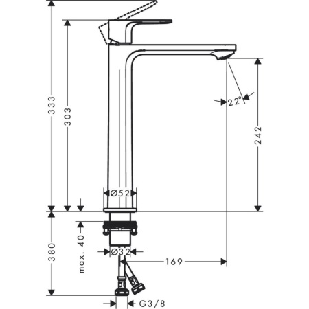 Смеситель для раковины hansgrohe Rebris E 240 CoolStart, без сливного гарнитура 72583000, хром