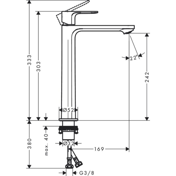 Смеситель для раковины hansgrohe Rebris E 240 CoolStart, без сливного гарнитура 72583000, хром