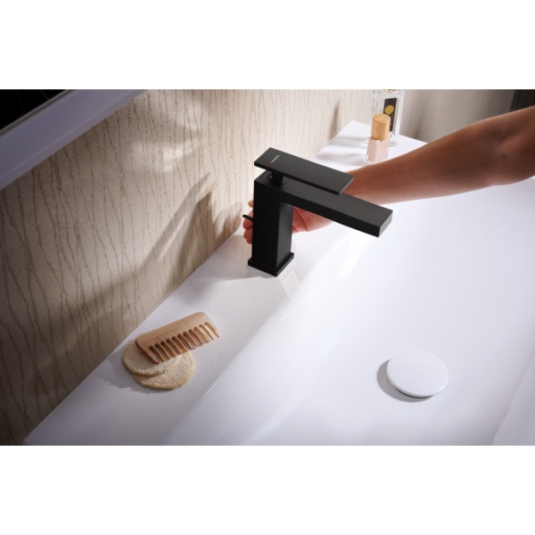 Смеситель для раковины hansgrohe Tecturis E 110 CoolStart, EcoSmart+, с донным клапаном, 73014670, матовый черный